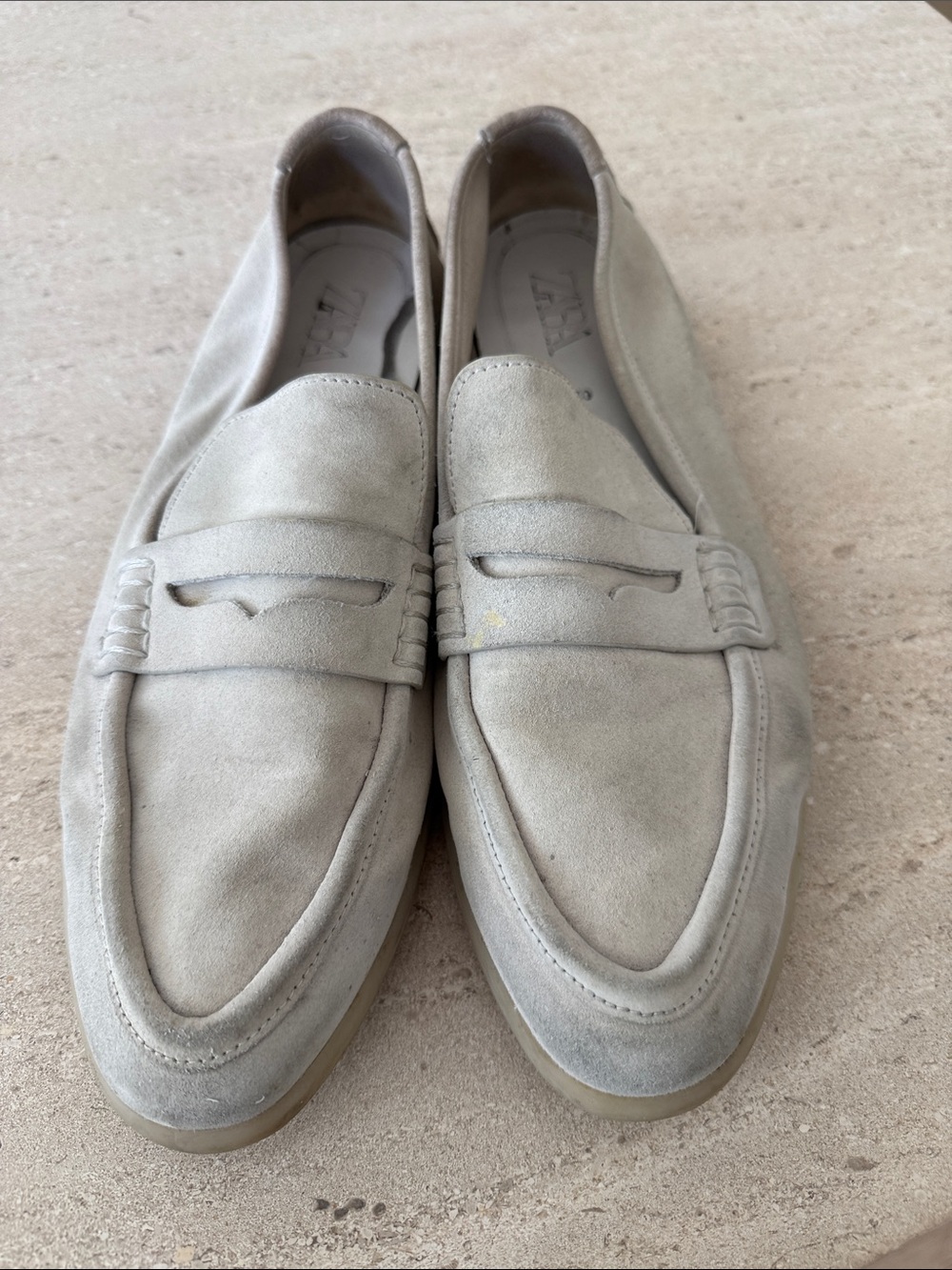 Zara Cream Suede Penny Loafers